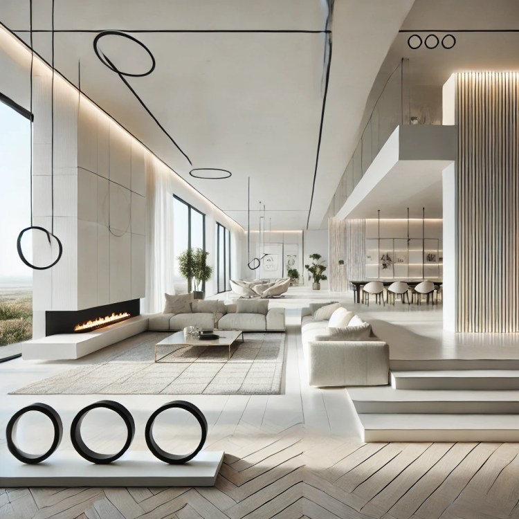 Minimalistický luxusní domov – jednoduchý, elegantní interiér v bílém designu s prvky ÓÓÓ brandingu.